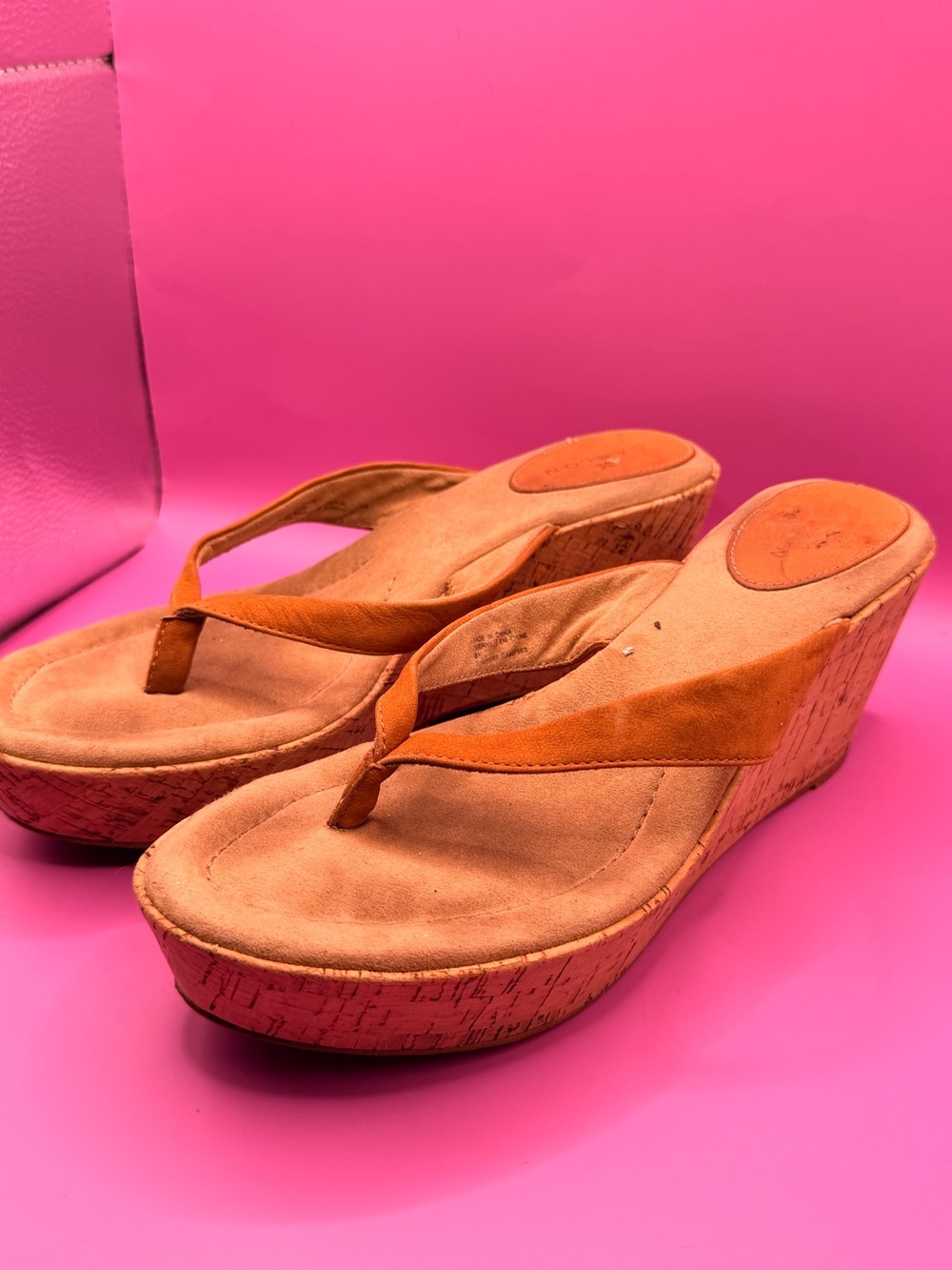 Caslon Suede Wedge Flip-Flops in Orange-Tan